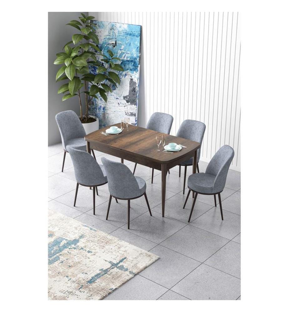 Ensemble table et chaises de salle à manger extensible, 7 pièces, Baroque, gris, 100% MDF