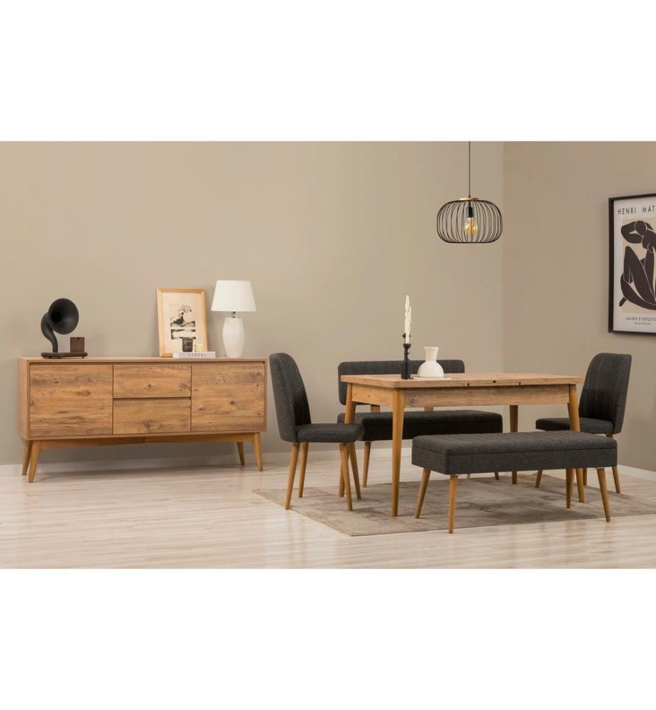 Ensemble table à manger extensible, chaises et console, 6 pièces, pin atlantique, anthracite, 100% panneau de particules recouvert de mélamine