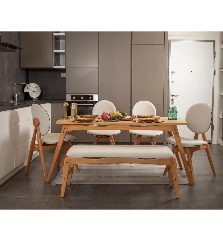 Ensemble table et chaises, 6 pièces, chêne, beige, châssis : 100% BOIS DE CHARME