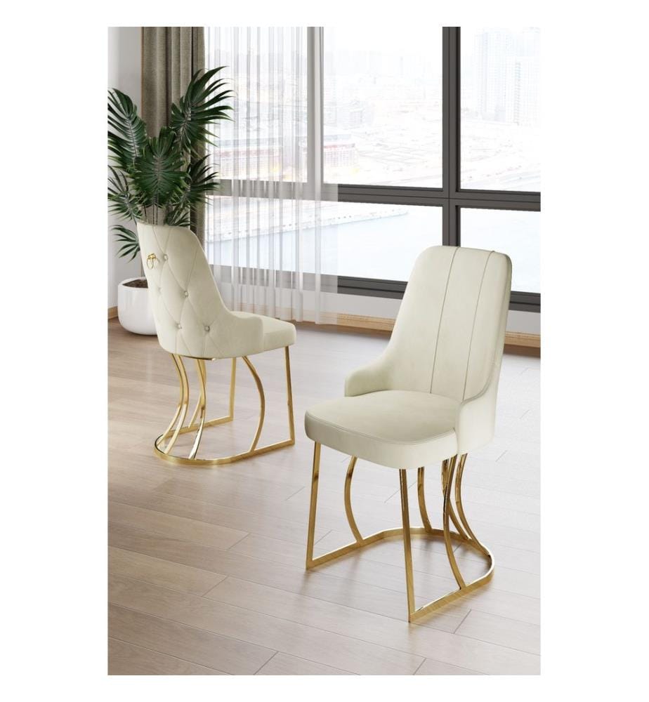 Ensemble de chaises, 4 pièces, 100 % métal, crème, or