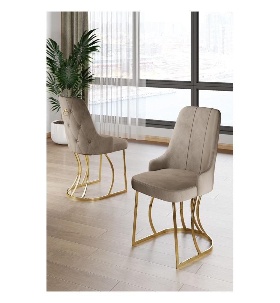 Ensemble de chaises, 4 pièces, 100 % métal, cappuccino, or