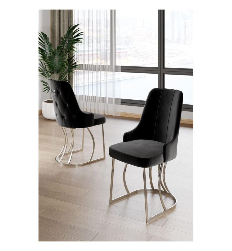 Ensemble de chaises, 6 pièces, 100 % métal, noir, chromé