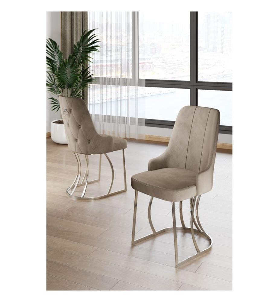 Ensemble de chaises, 6 pièces, 100 % métal, cappuccino, chromé