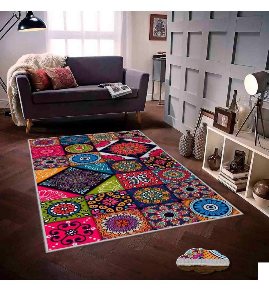 Tapis, rose, violet, orange, bleu, orange, bleu, vert, 100% polyester, 80 x 200 cm