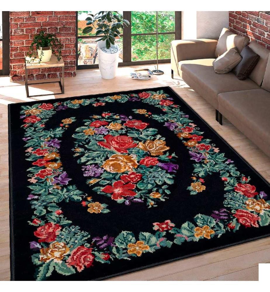Tapis, rouge, orange, vert, noir, 100% coton, 80 x 50 cm