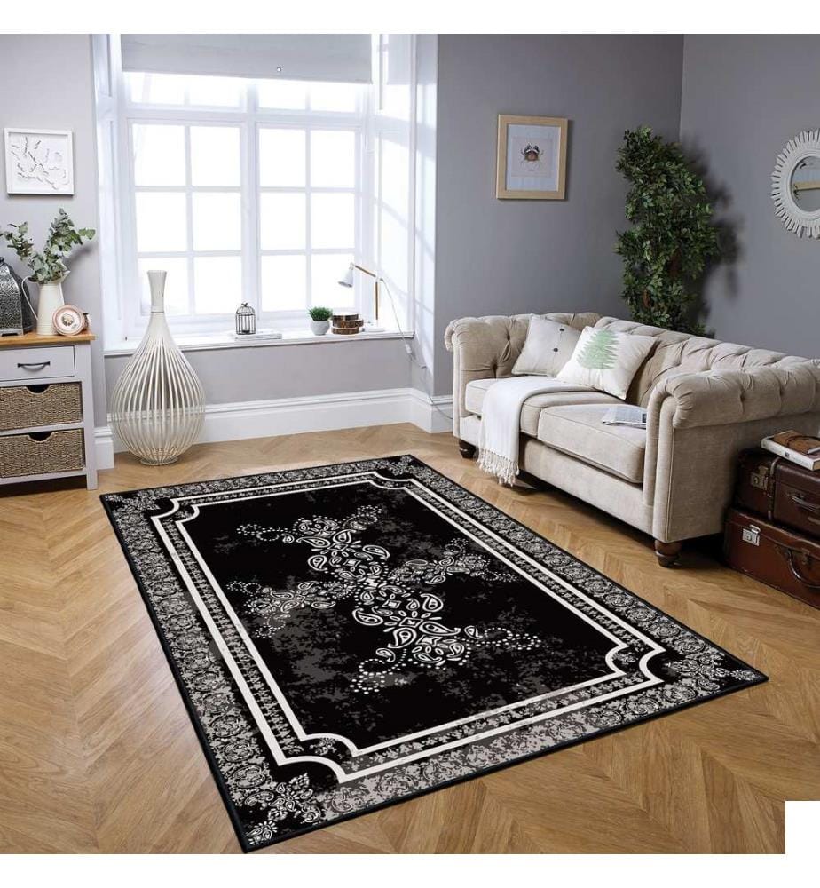 Tapis, noir, 70% coton / 30% chenille, 80 x 50 cm