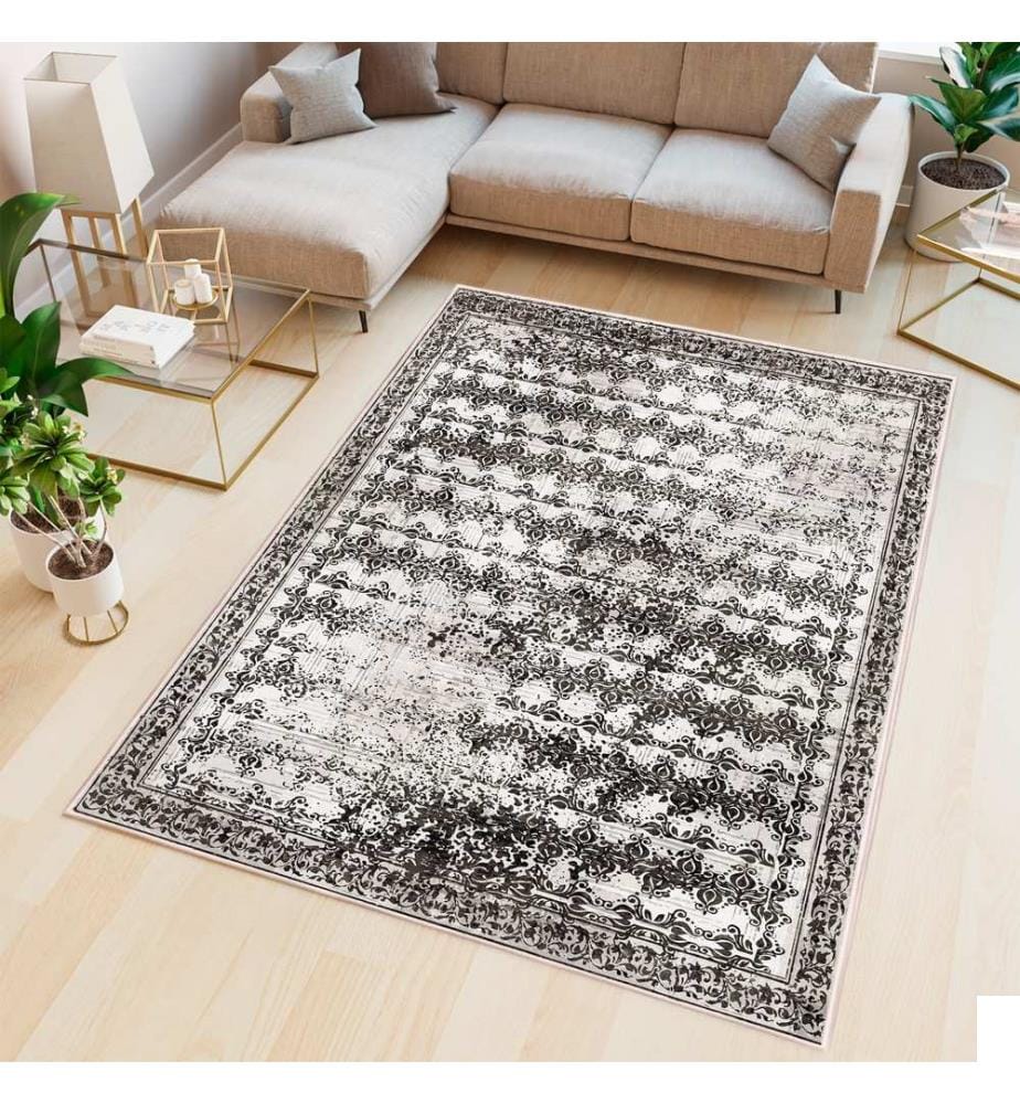Tapis, noir, 70% coton / 30% chenille, 80 x 50 cm