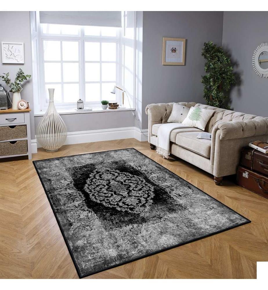 Tapis, noir, 70% coton / 30% chenille, 80 x 50 cm