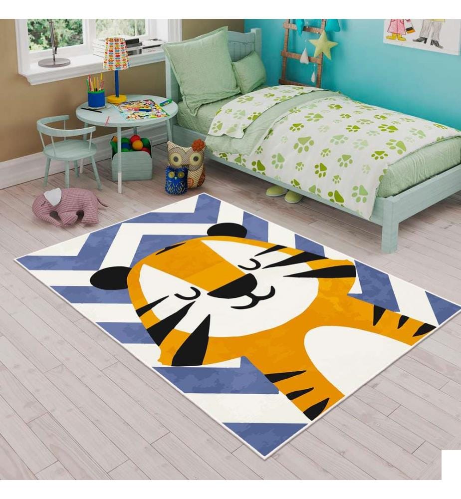 Tapis, orange, bleu, 70% coton / 30% chenille, 80 x 50 cm