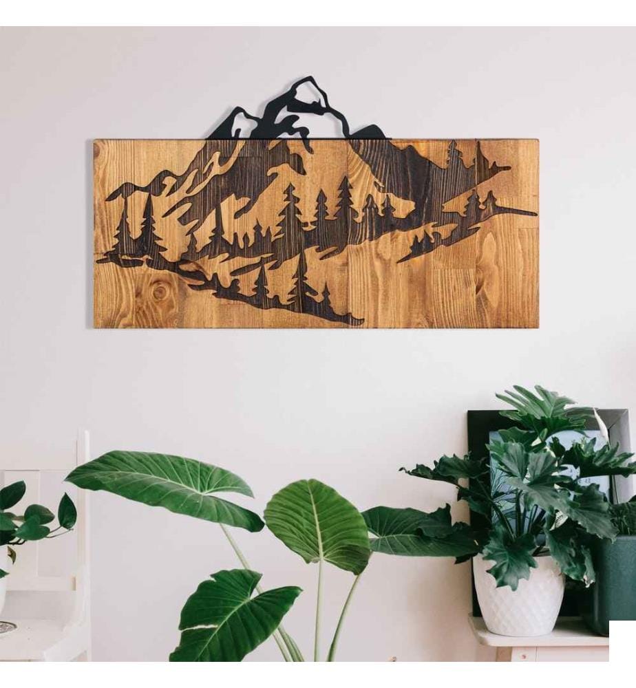 Accessoire mural décoratif en bois, noyer noir, métal, cadre en bois