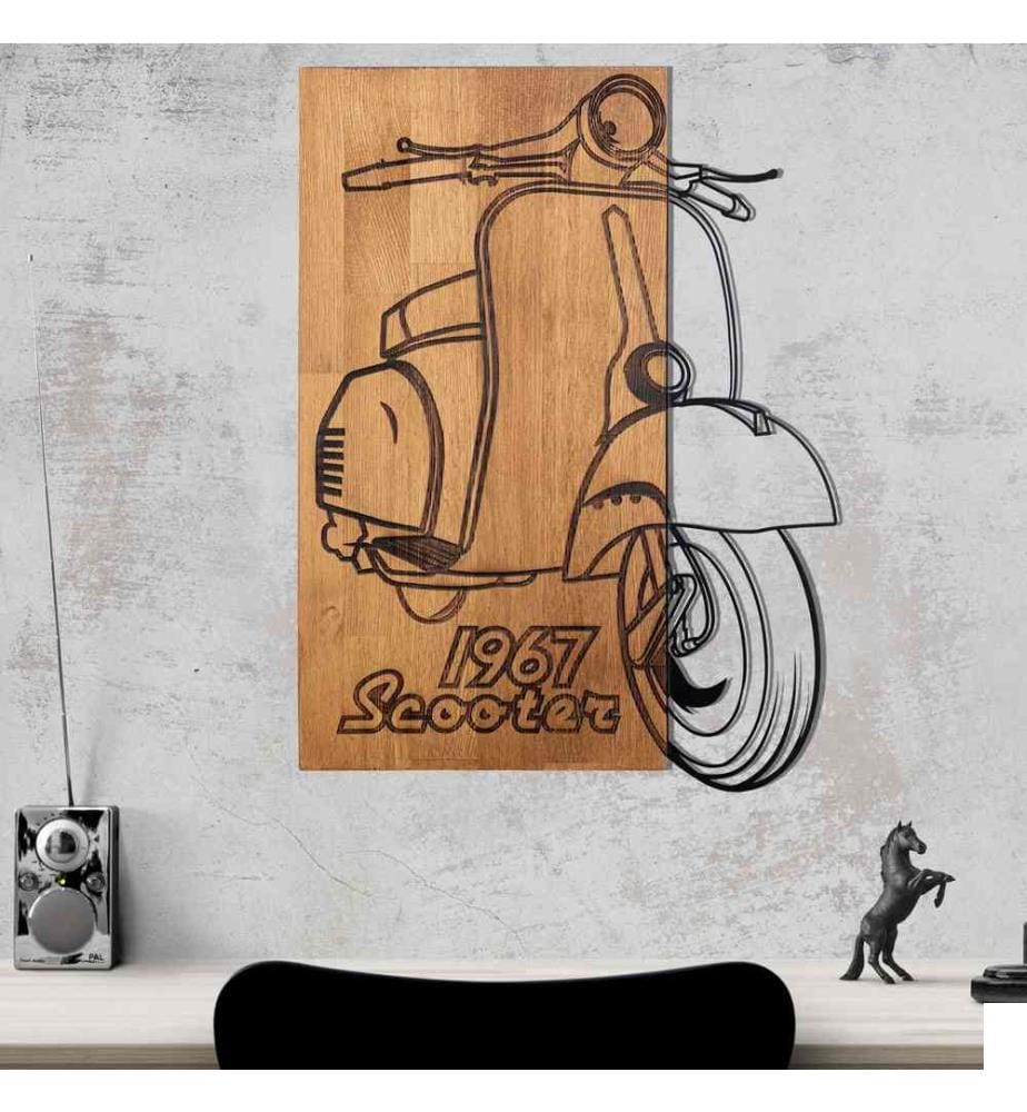 Accessoire mural décoratif en bois, noyer noir, métal, cadre en bois