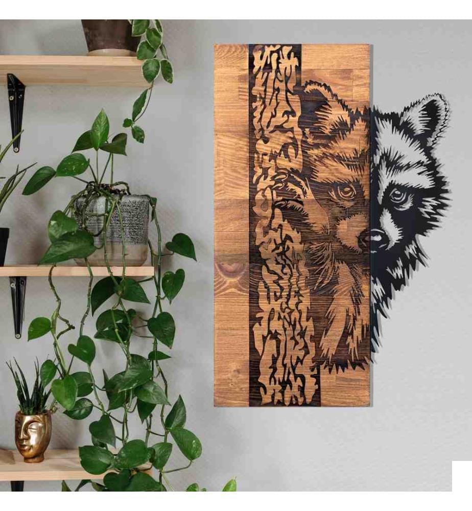 Accessoire mural décoratif en bois, noyer noir, métal, cadre en bois