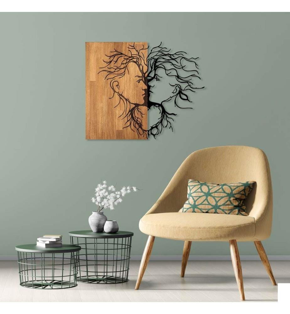 Accessoire mural décoratif en bois, noyer noir, 50% bois - 50% métal