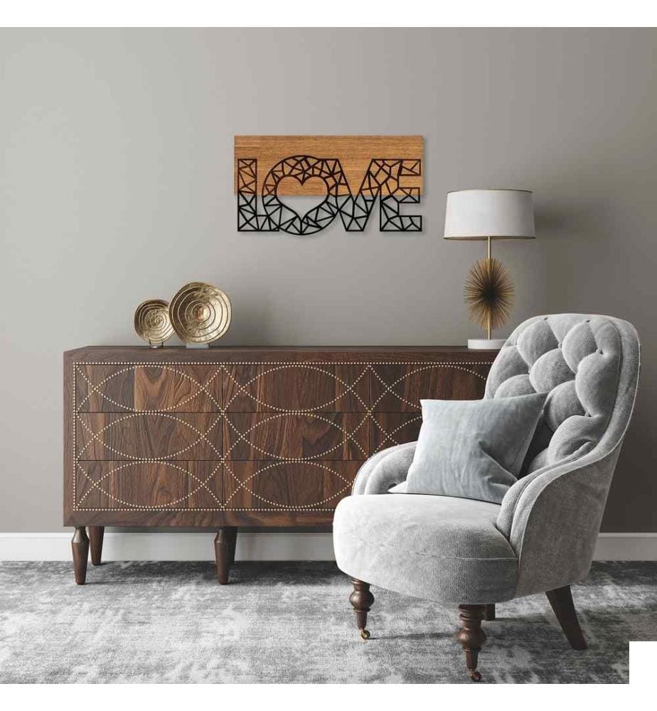 Accessoire mural décoratif en bois, noyer noir, 50% bois - 50% métal