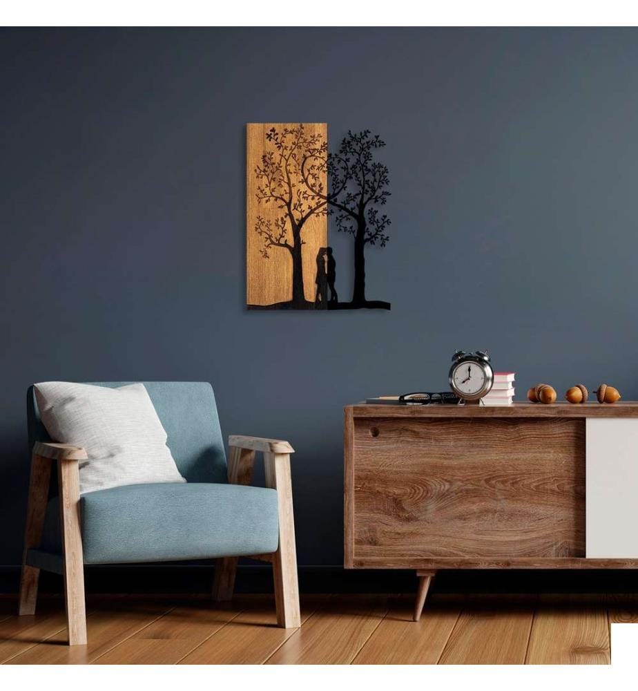 Accessoire mural décoratif en bois, noyer noir, 50% bois - 50% métal
