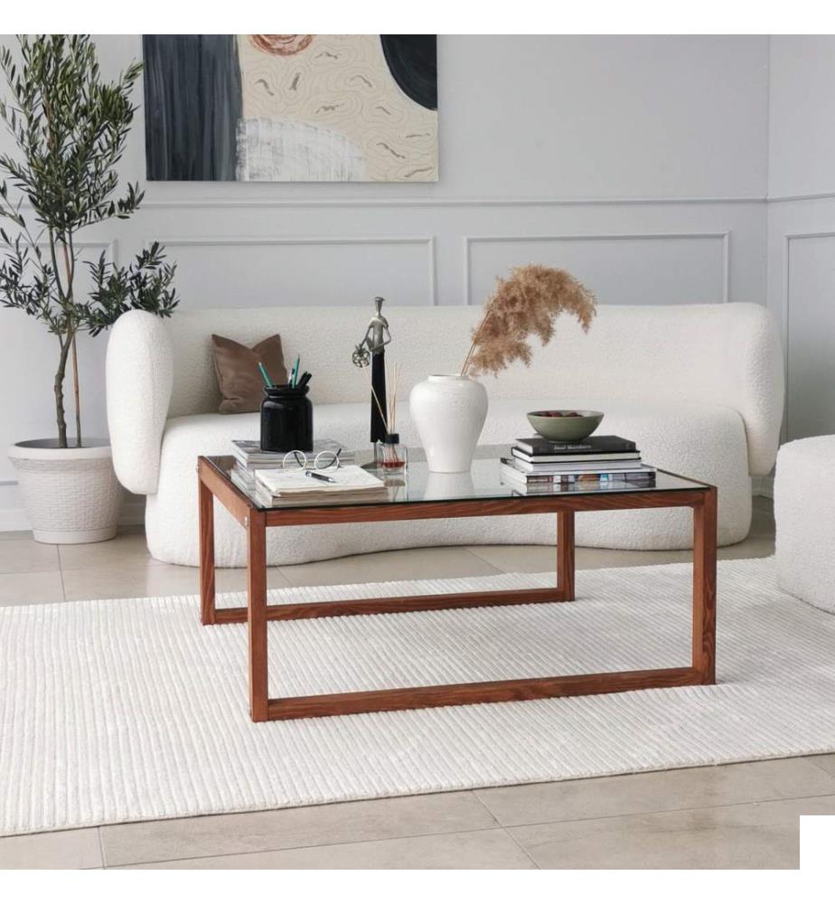 Table basse, bois, verre trempé, cadre en bois massif