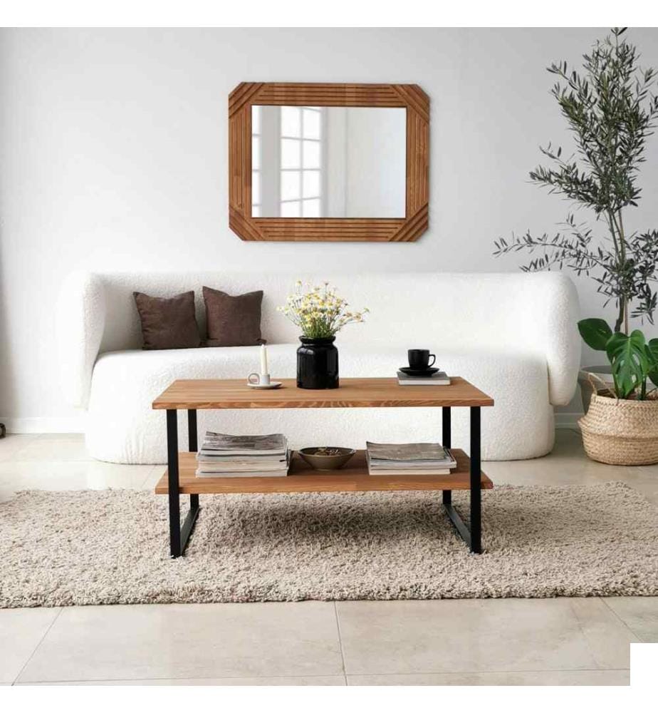 Table basse, chêne, pin, bois massif, cadre en métal