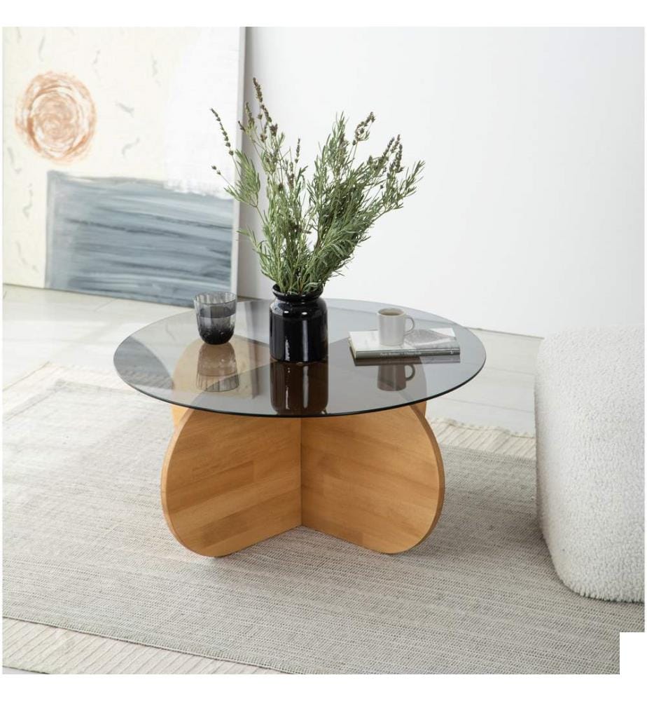 Table à café, chêne, plateau : verre trempé, cadre : Bois de pin massif