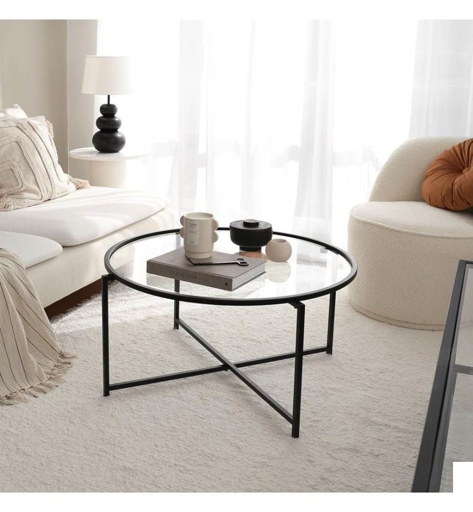 Table basse, noir mat, verre trempé