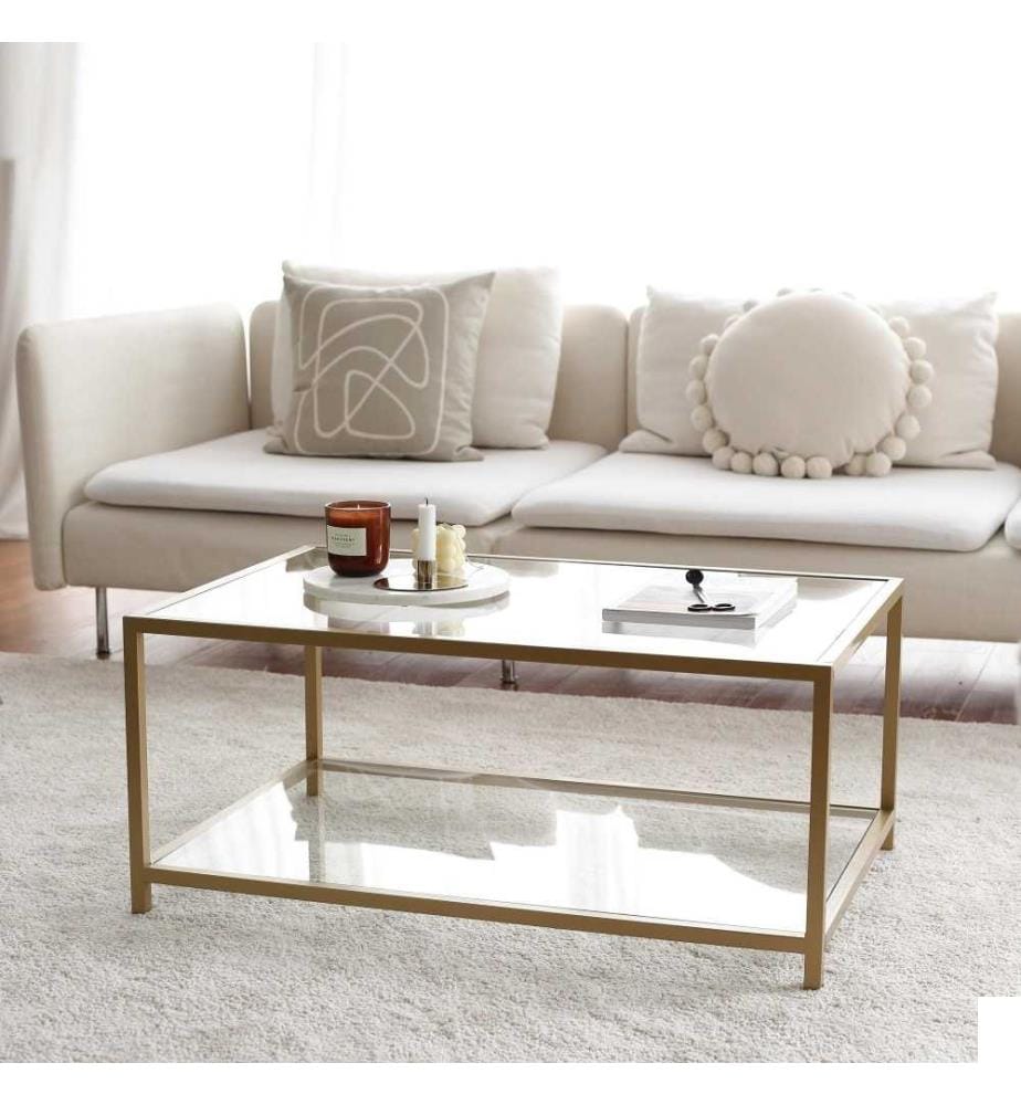 Table basse, or, verre trempé