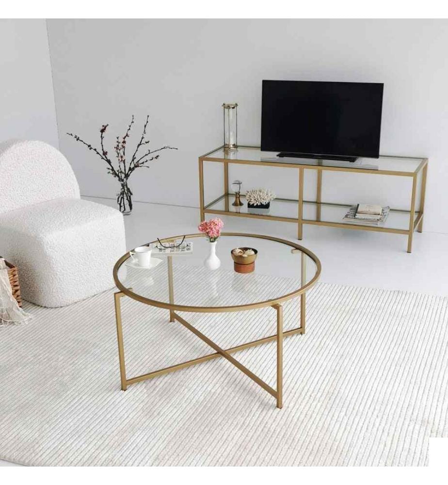 Table basse, or, verre trempé