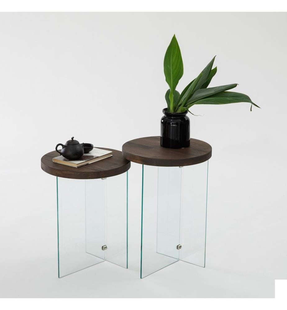 Table à café, Noyer, Transparent, Verre trempé, Piétement : MDF