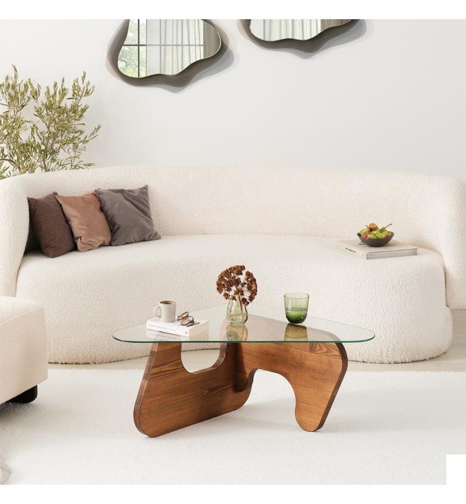 Table basse, châtaignier, 100 % VERRE TREMPÉ, structure : 100 % BOIS MASSIF