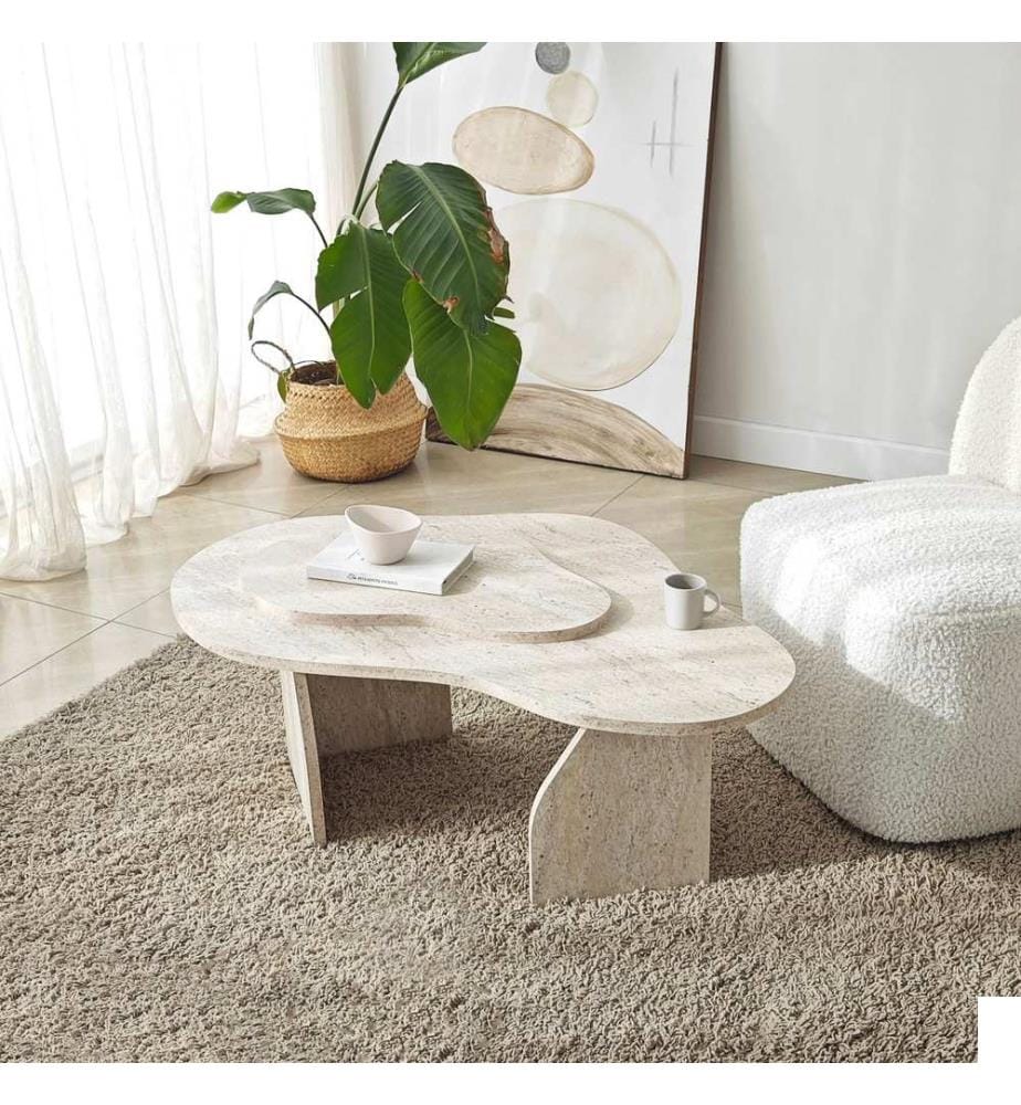 Table basse, travertin, structure : 100 % PANNEAUX DE PARTICULES ENDUITS DE MÉLAMINE