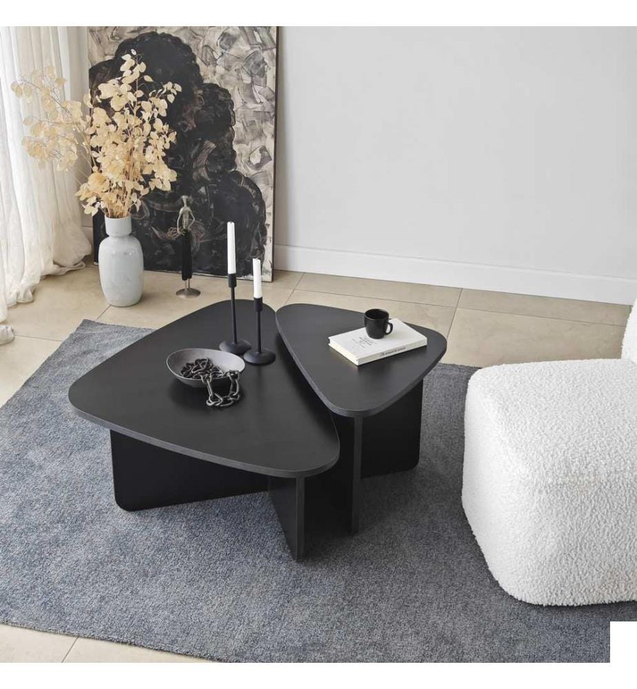 Ensemble de tables basses, noir, structure : 100 % PANNEAUX DE PARTICULES ENDUITS DE MÉLAMINE
