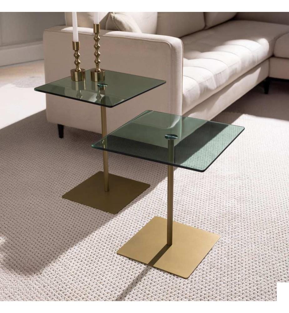 Ensemble de table basse, doré, vert, 100 % VERRE TEMPÉRÉ, structure : 100 % PANNEAUX DE PARTICULES REVÊTUS DE MÉLAMINE