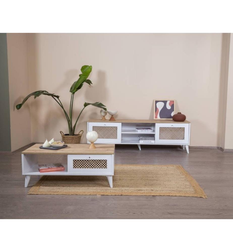 Table basse, blanc, chêne, 100 % PANNEAU DE PARTICULES DE BOIS ENDUIT DE MÉLAMINE