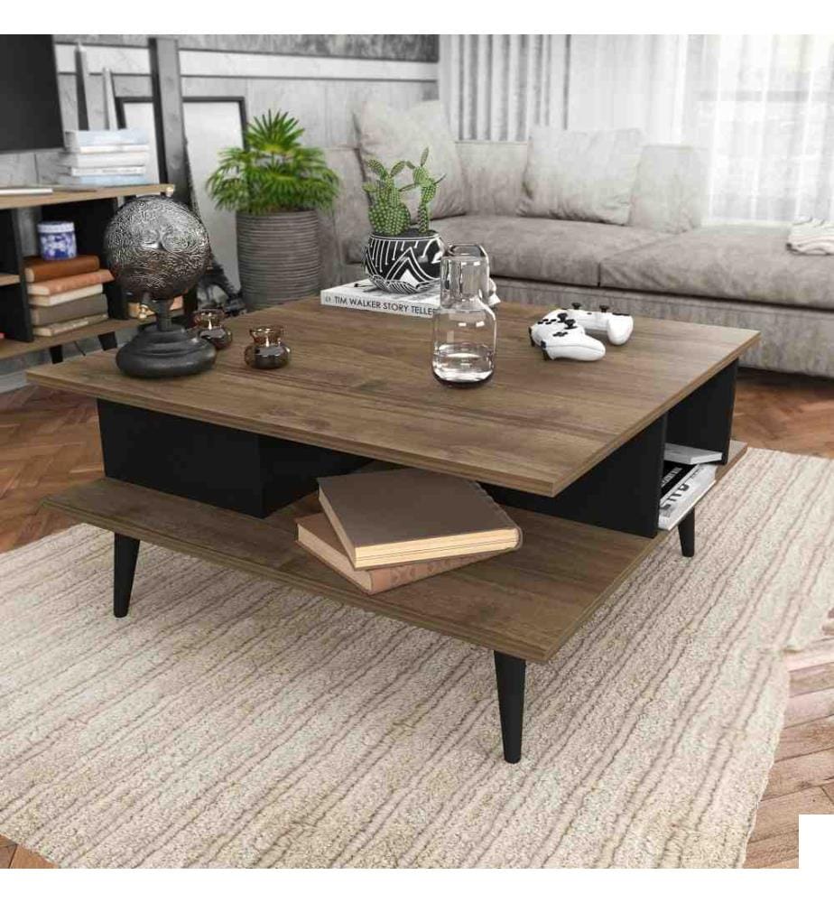 Table basse, noyer, noir, panneau de particules mélaminé