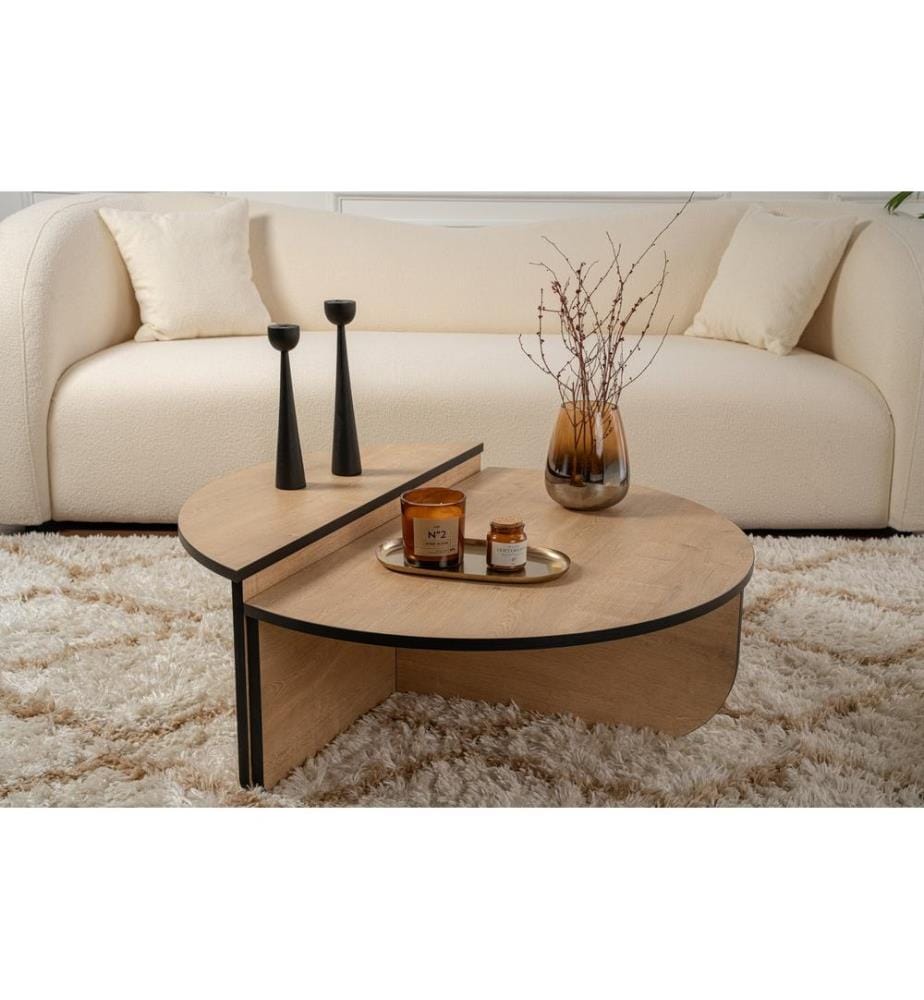Table basse, chêne miel, noir, panneau de particules 100 % mélaminé