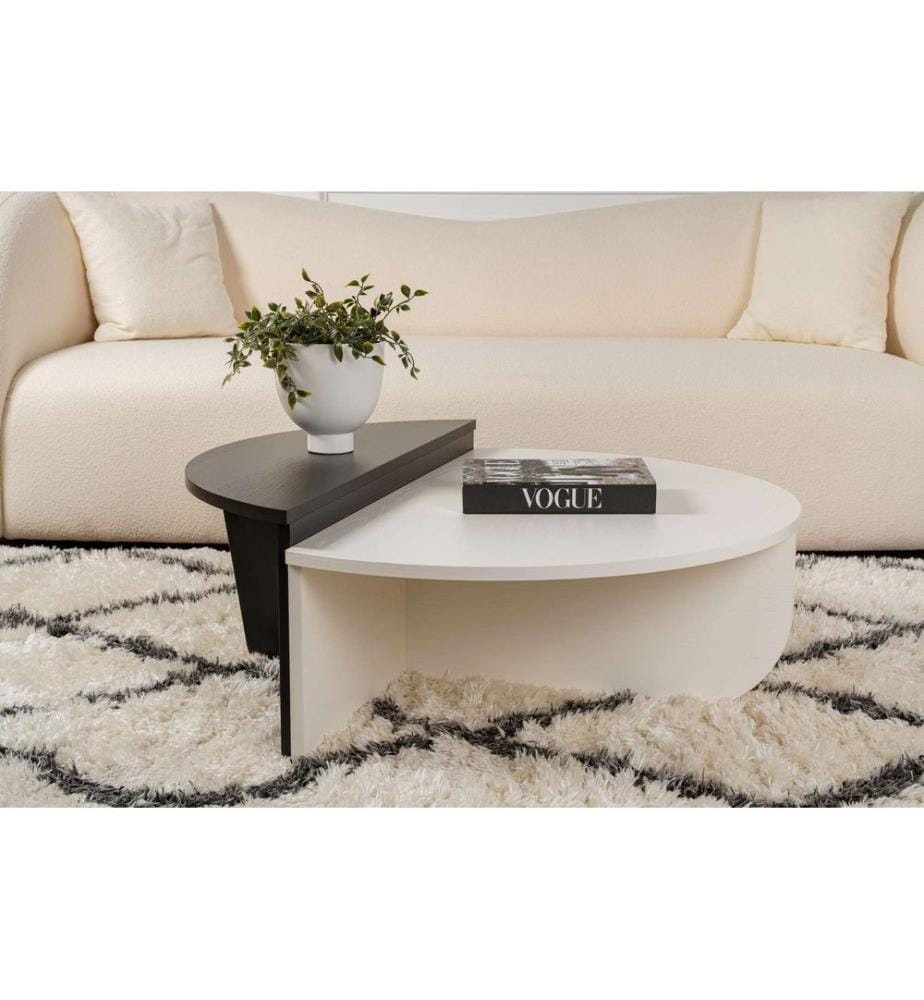 Table basse, bois blanc, bois noir, panneau de particules 100 % mélaminé