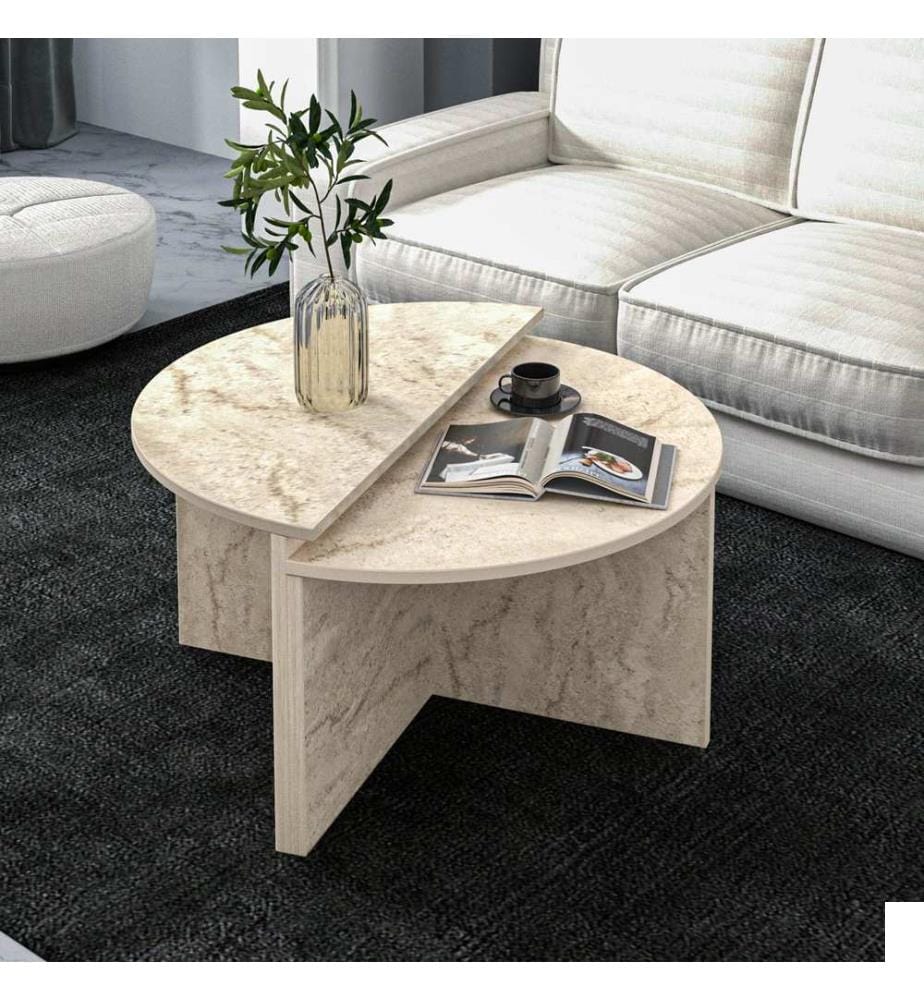 Table basse, travertin, PANNEAU DE PARTICULES 100 % REVÊTU DE MÉLAMINE