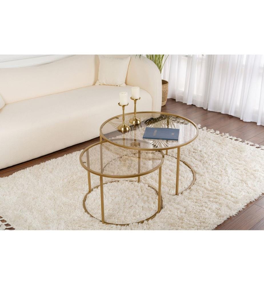 Ensemble de tables basses, doré, bronze, 100 % VERRE TREMPÉ, structure : 100 % MÉTAL