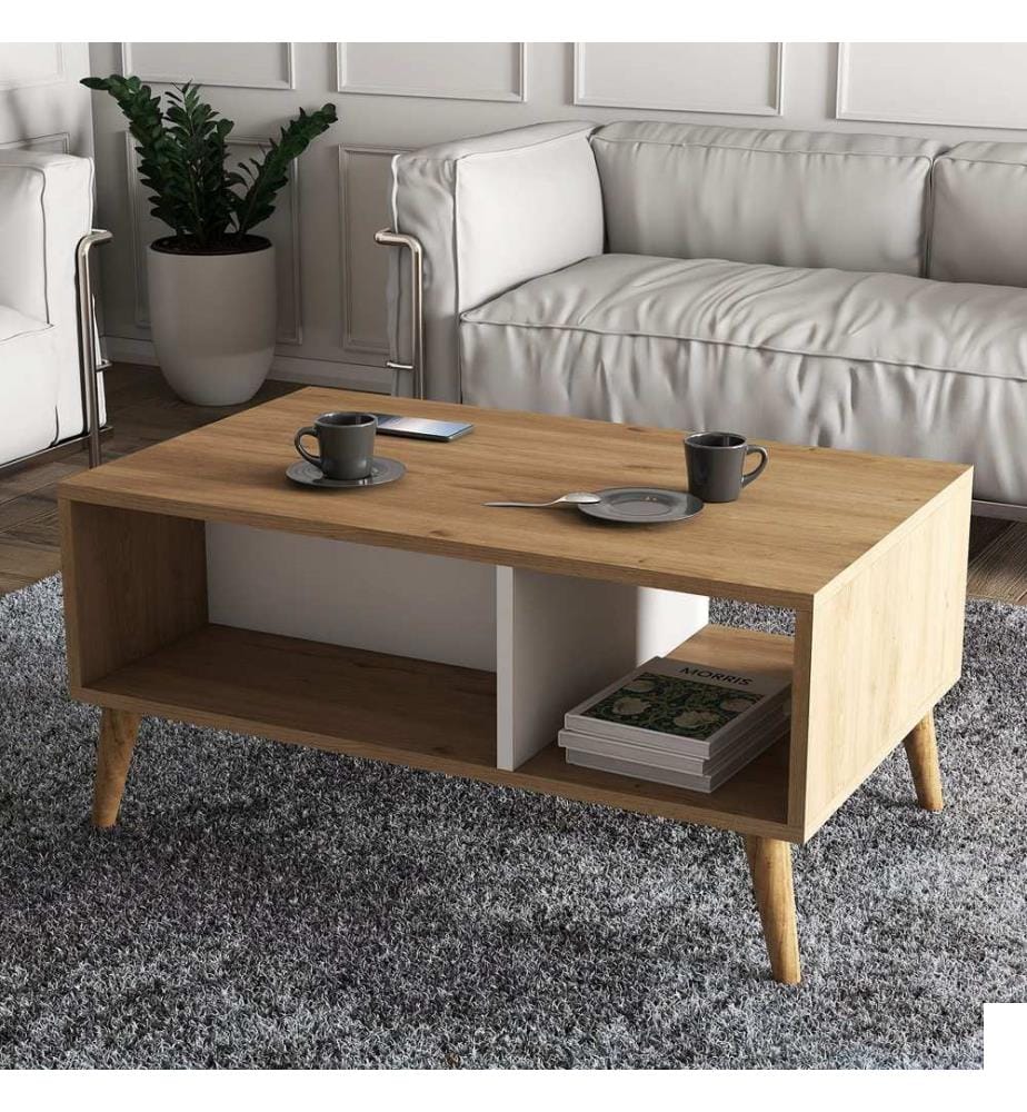 Table basse, chêne, blanc, panneau de particules mélaminé