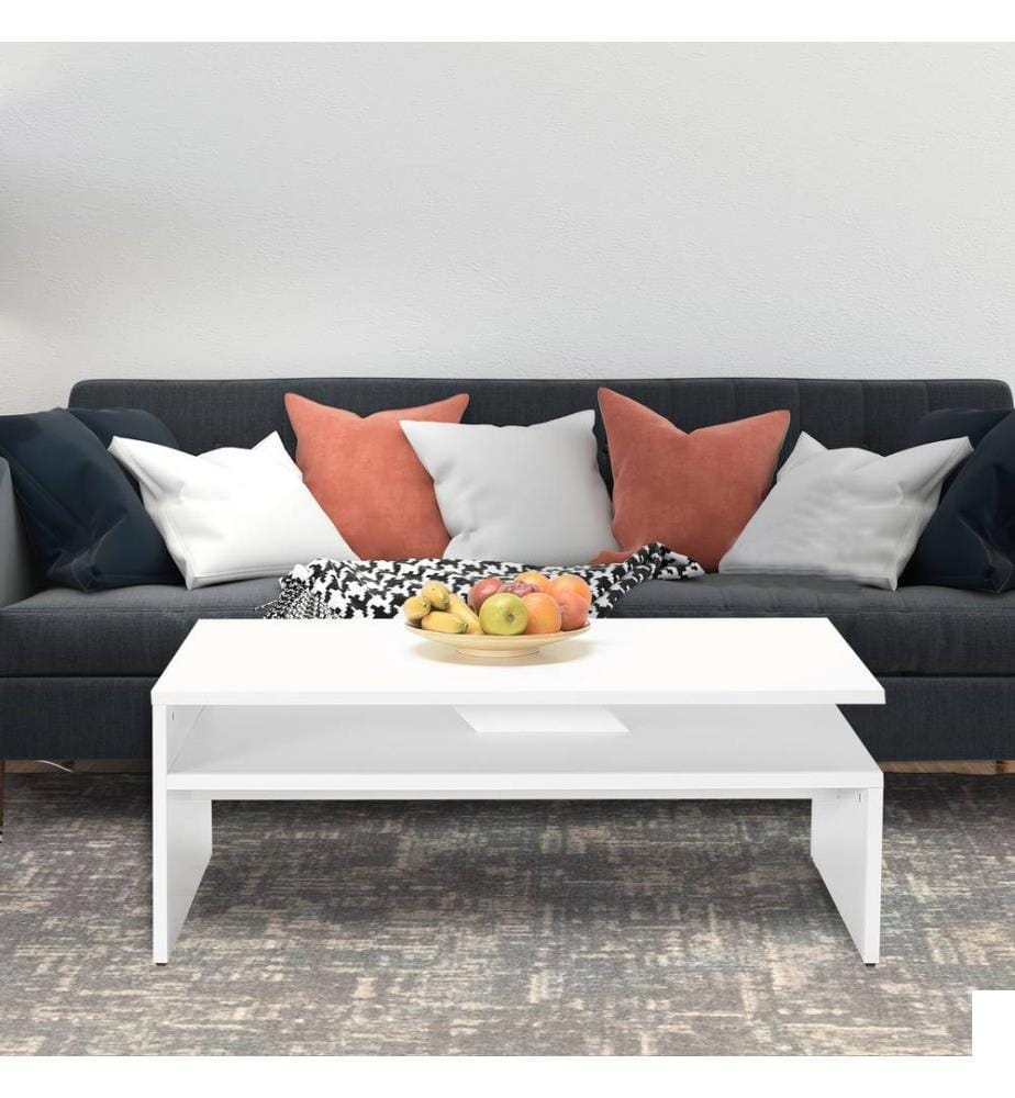 Table basse, Diamond White, Panneau de particules mélaminé