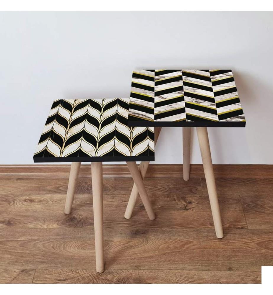 Table gigogne, 2 pièces, noir, doré, blanc, 100 % MDF, , pieds en bois de hêtre