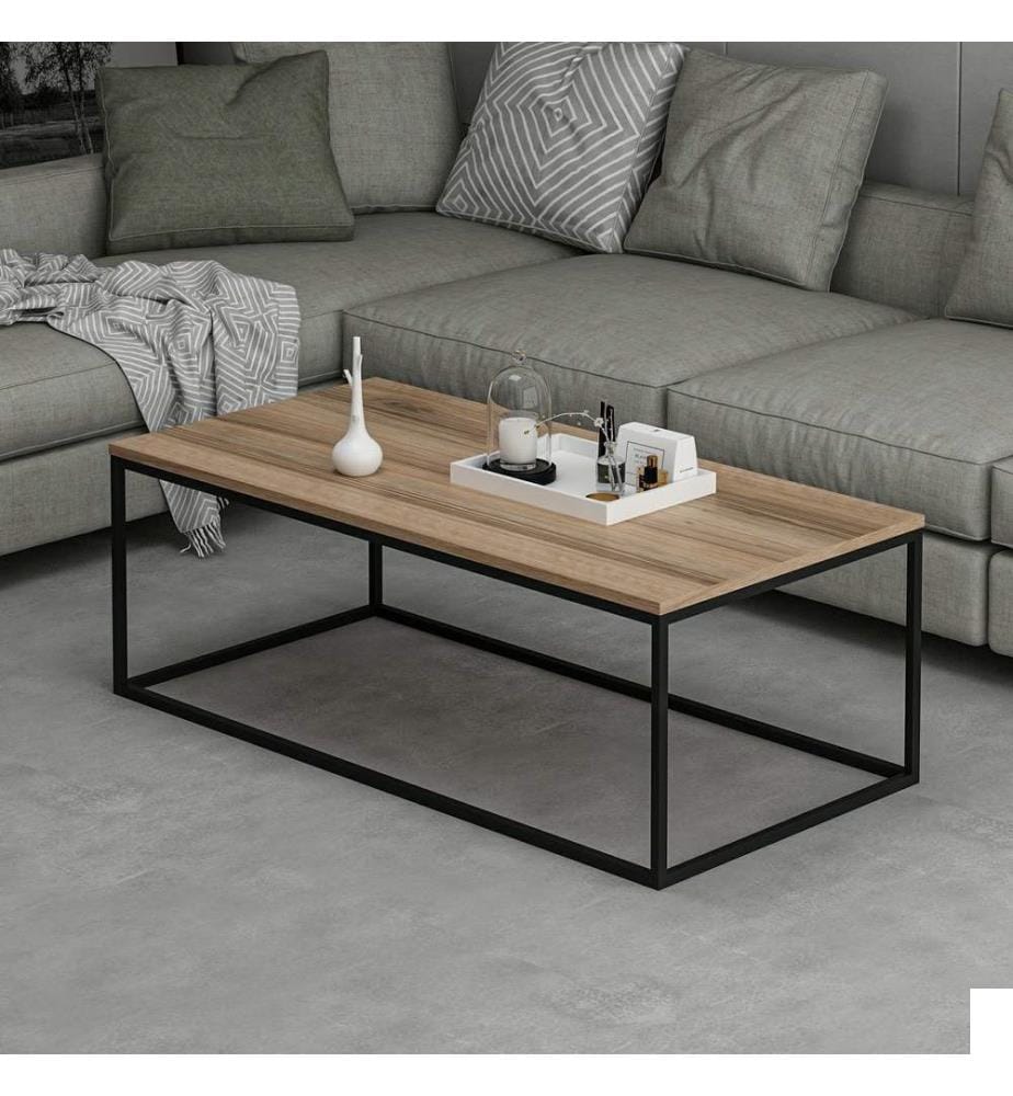 Table basse, Noyer, Panneau de particules mélaminé, Piétement métal