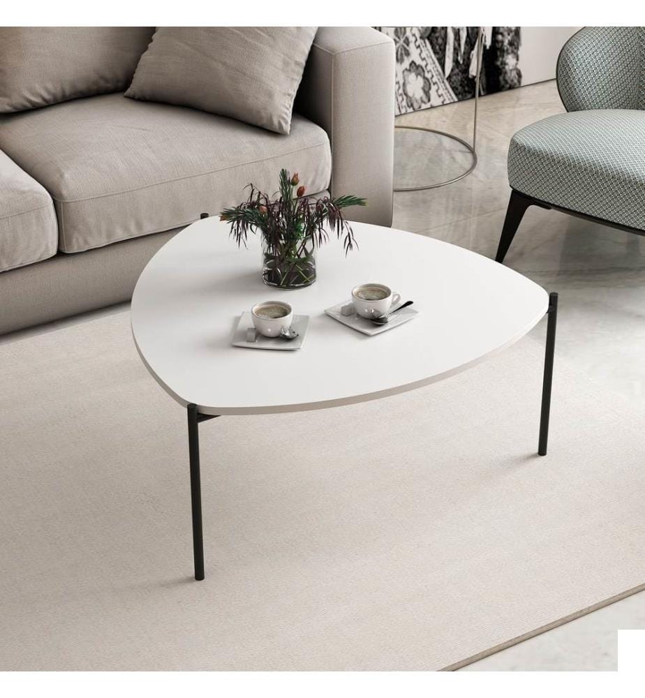 Table basse, blanc, panneau de particules mélaminé, structure métallique