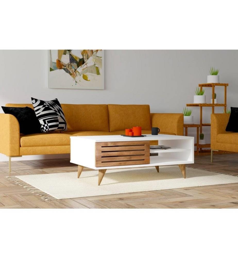 Table basse, noyer, blanc, panneau de particules mélaminé
