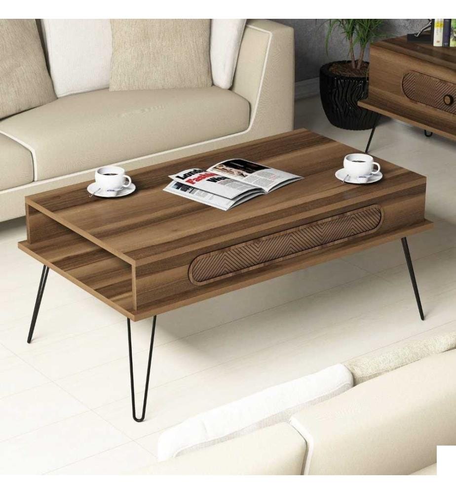 Table basse, noyer, panneau de particules mélaminé