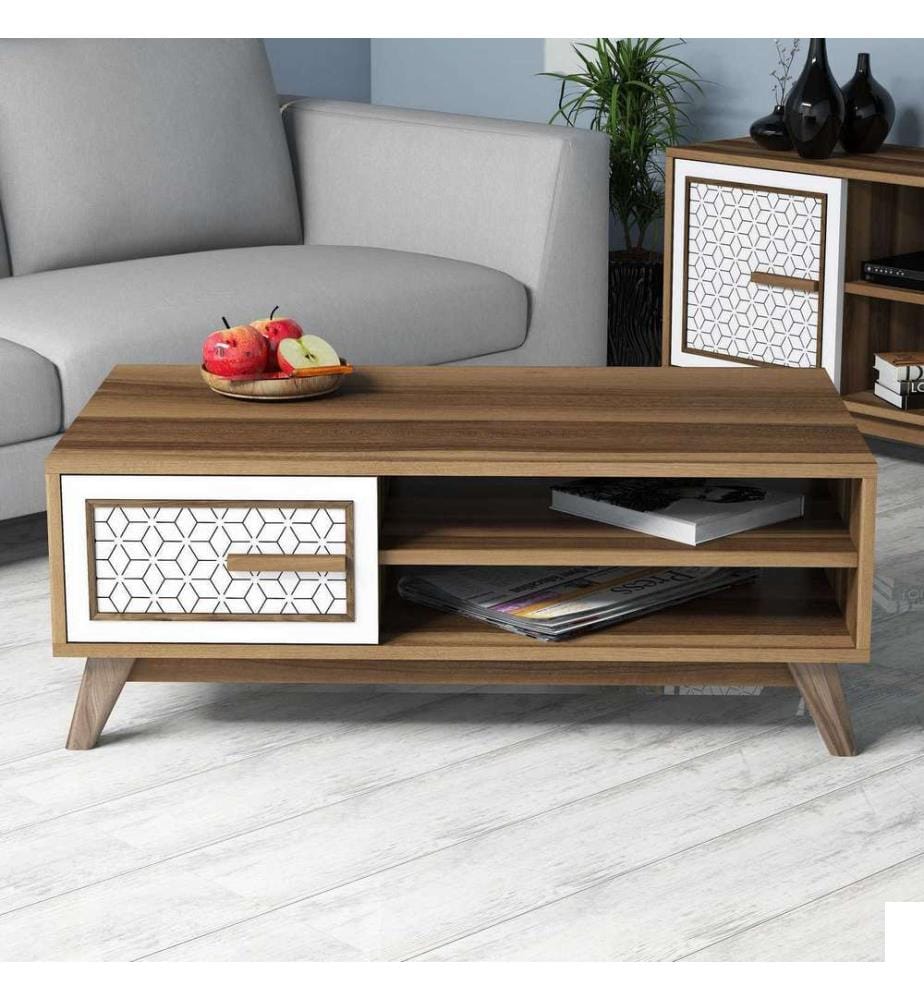 Table basse, noyer, blanc, panneau de particules mélaminé