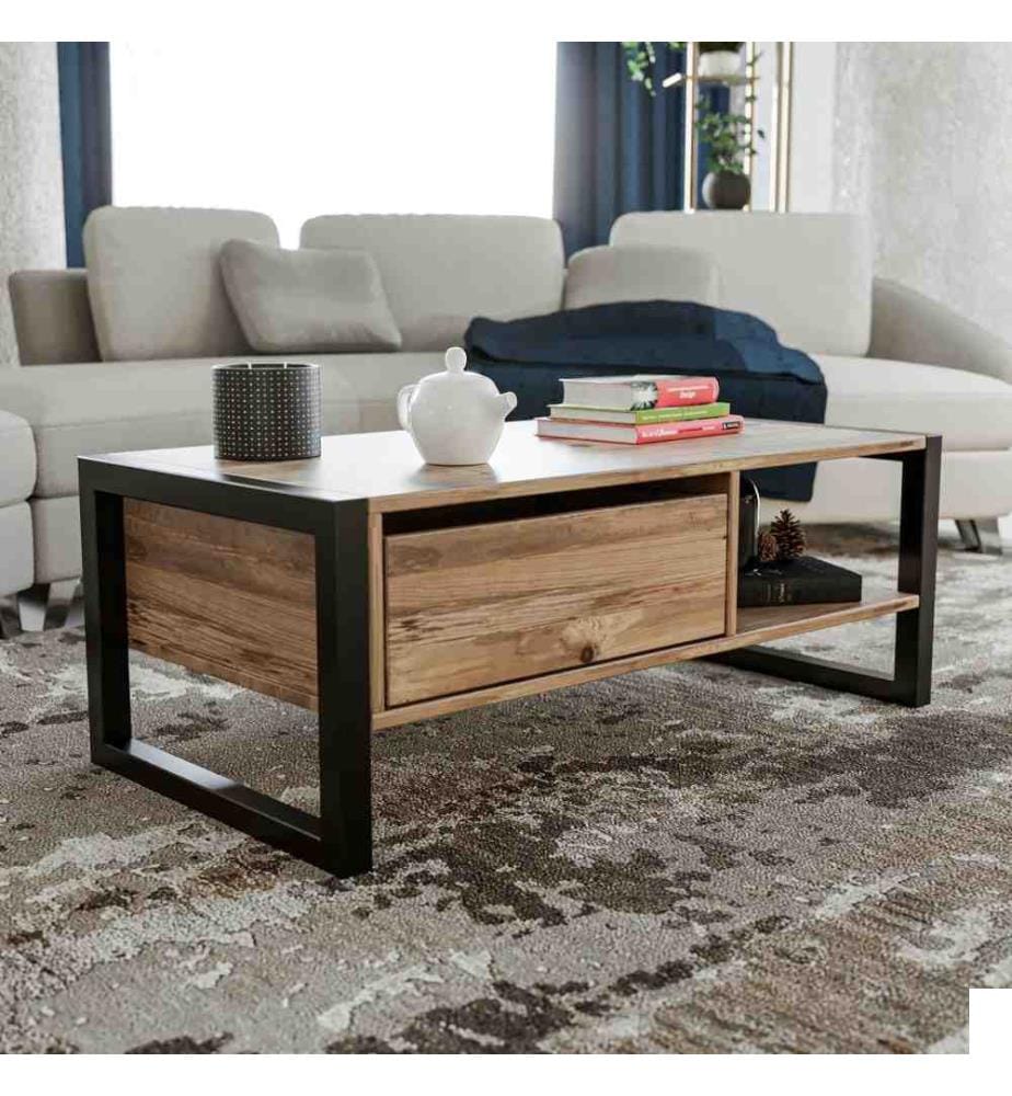 Table basse, pin atlantique, noir, panneau de particules mélaminé