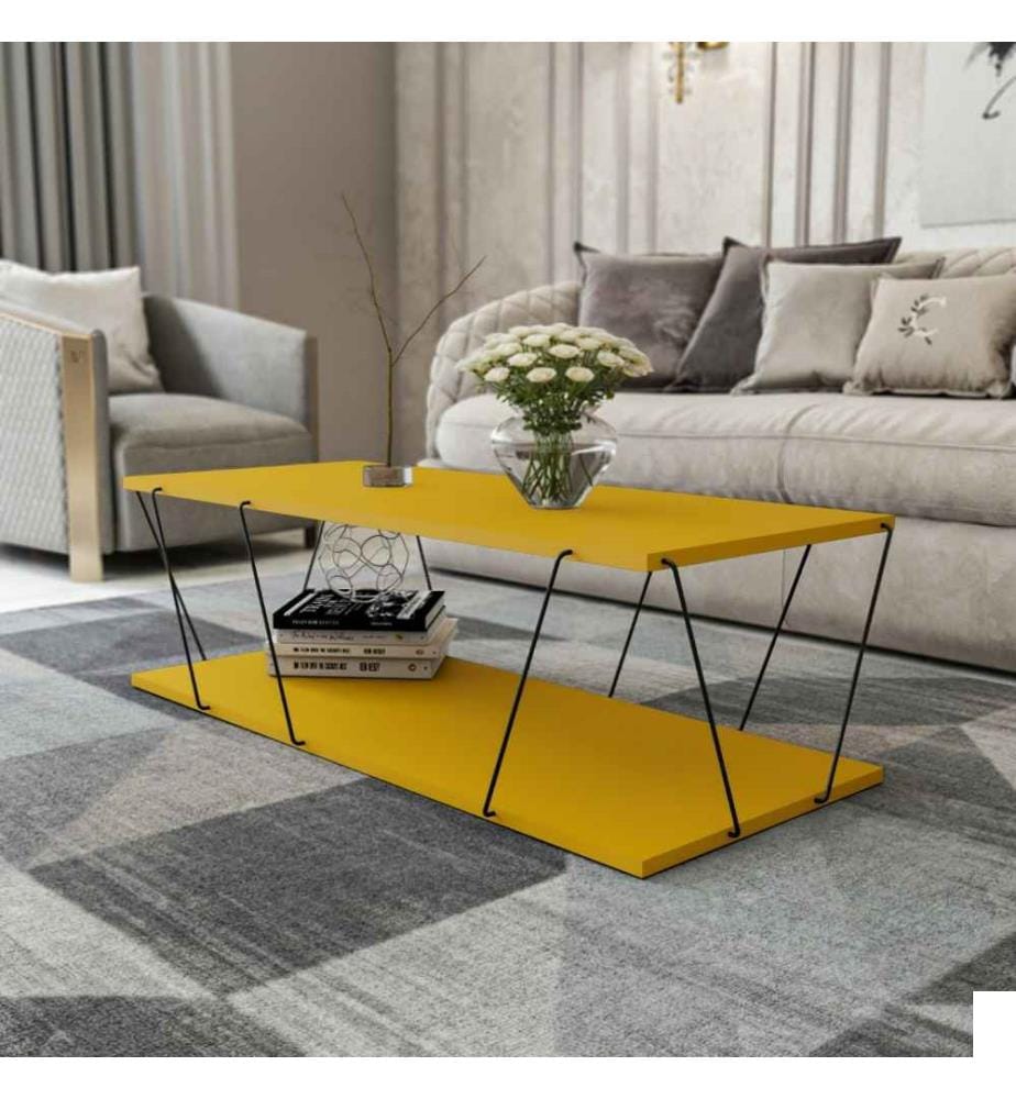 Table basse, jaune, noir, panneau de particules mélaminé