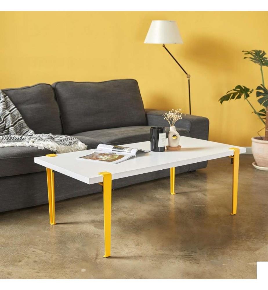 Table basse, blanc, jaune, panneau de particules mélaminé