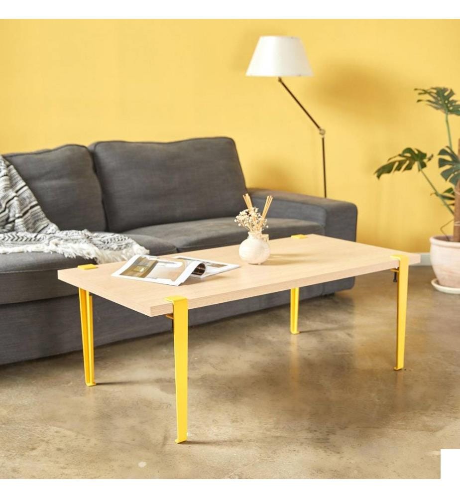Table basse, bois, jaune, panneau de particules mélaminé