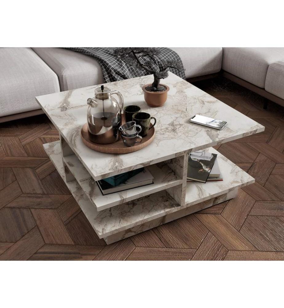Table basse, marbre Ephesus, panneau de particules 100 % mélaminé, pieds en plastique