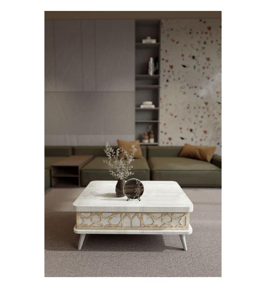 Table basse, blanc antique, 100 % aggloméré mélaminé